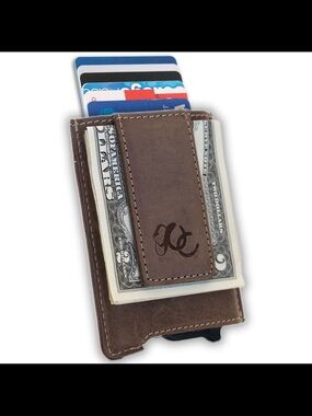 Slim Brown Leather Money Clip Wallet with Card Holder